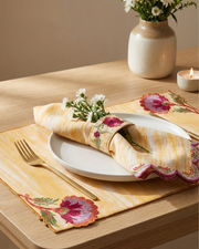 Rahat Yellow Scallop Embroidered Napkin | Taran Living