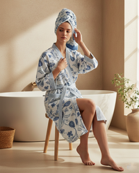 Khwaab Blue Cotton Waffle Bathrobe