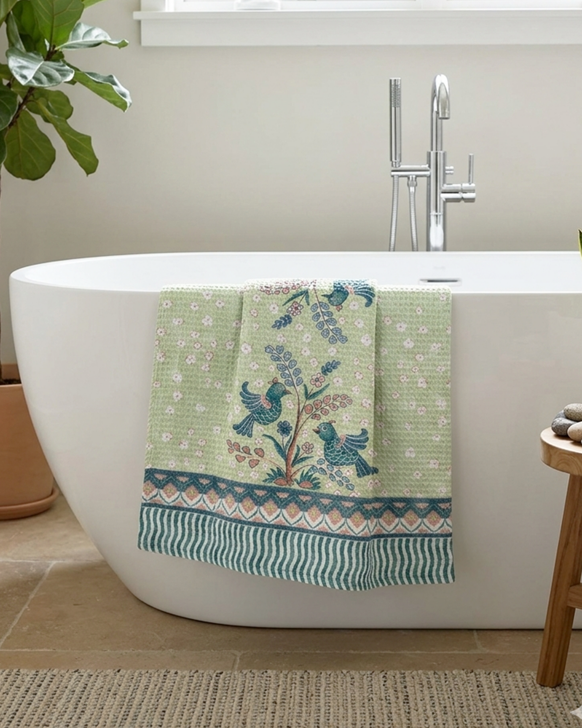 Khwaab Green Cotton Hand Towel - alternate view
