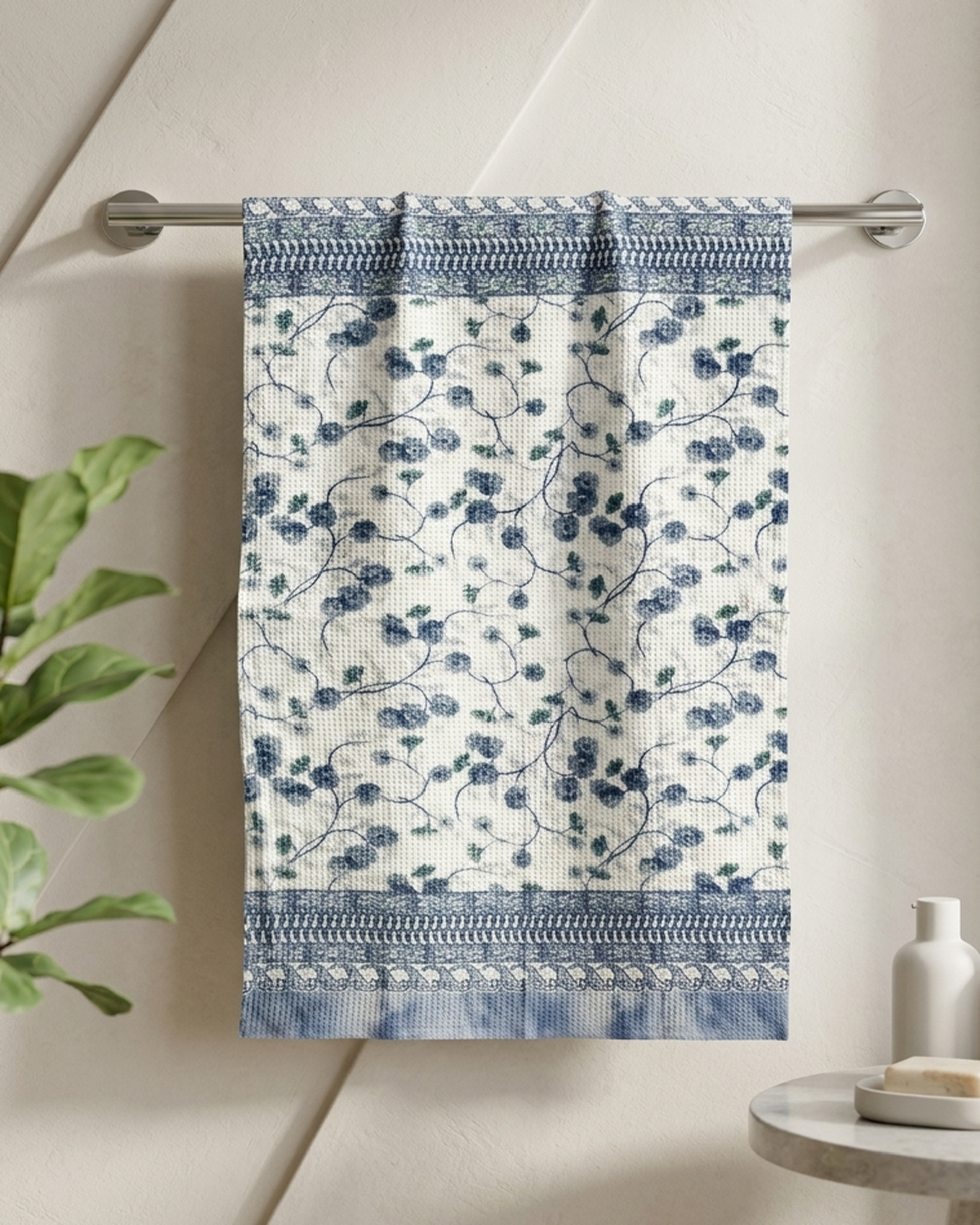 Mimo Flower Blue Bath Towel | Taran Living