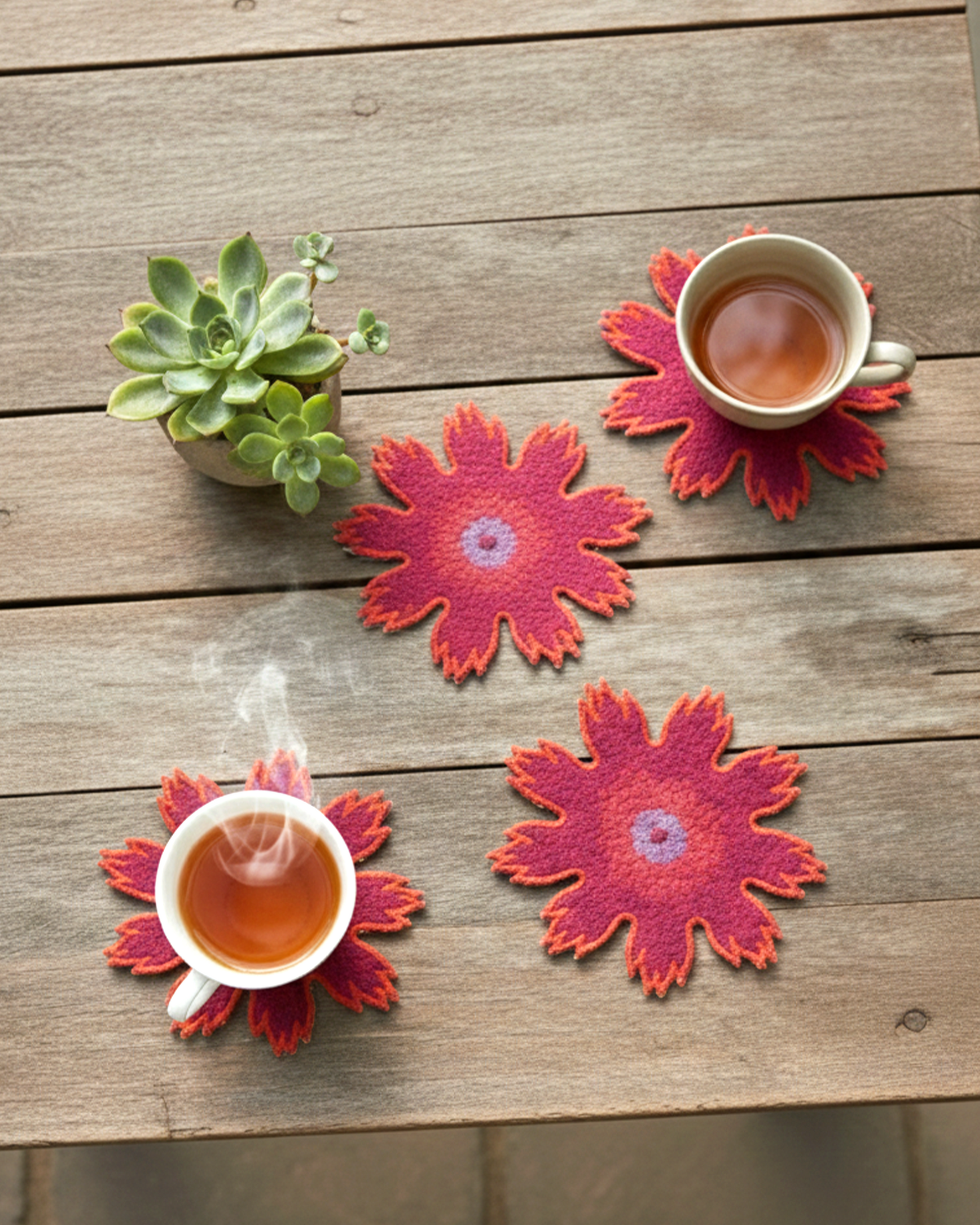 Rahat Pink Flower Embroidered Tea Coaster | Taran Living