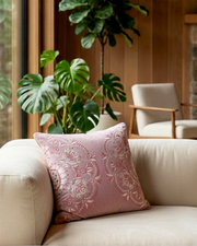 Rahat Mauve Velvet Embroidered Cushion -18"x18"