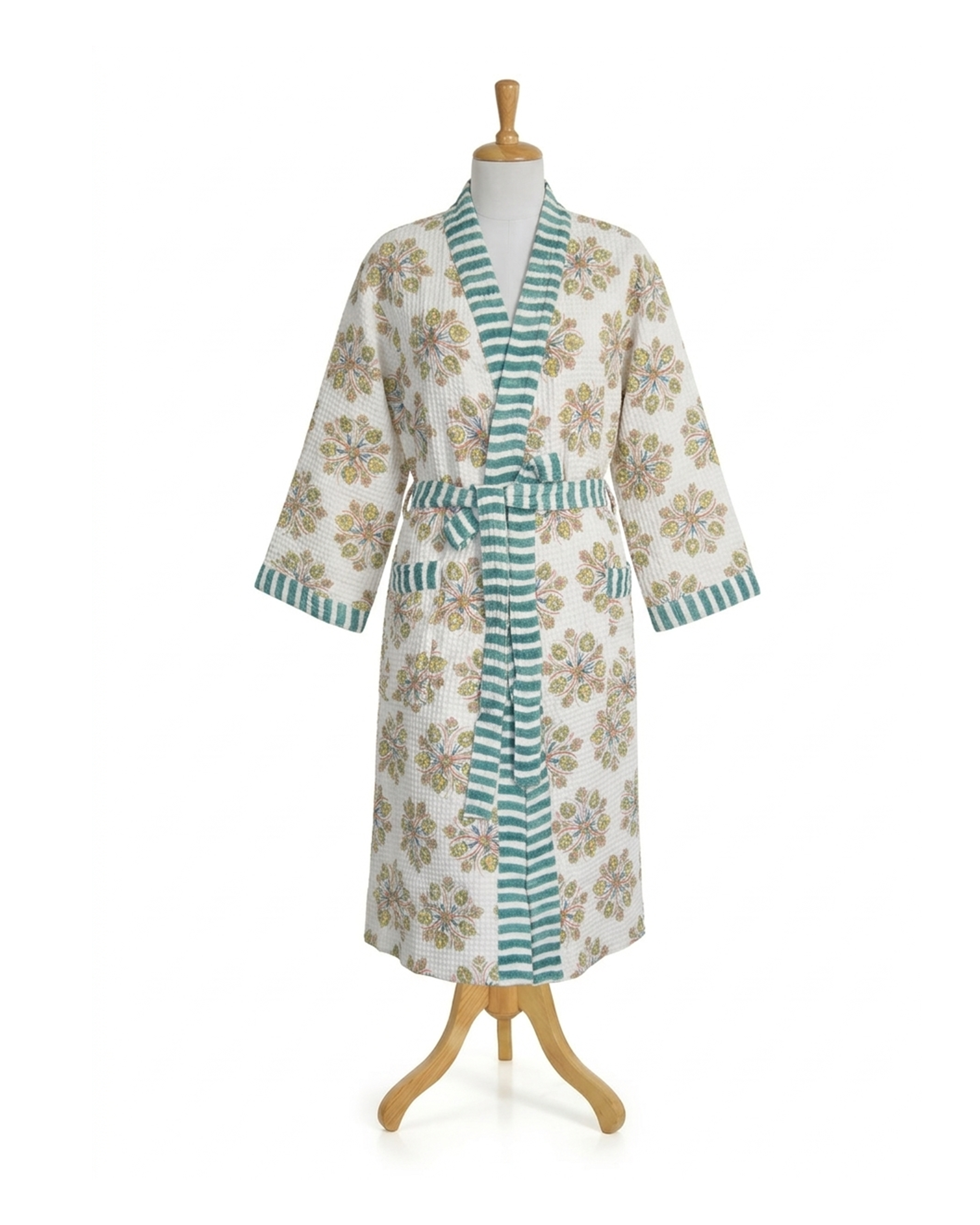 Khwaab Green Cotton Waffle Bathrobe