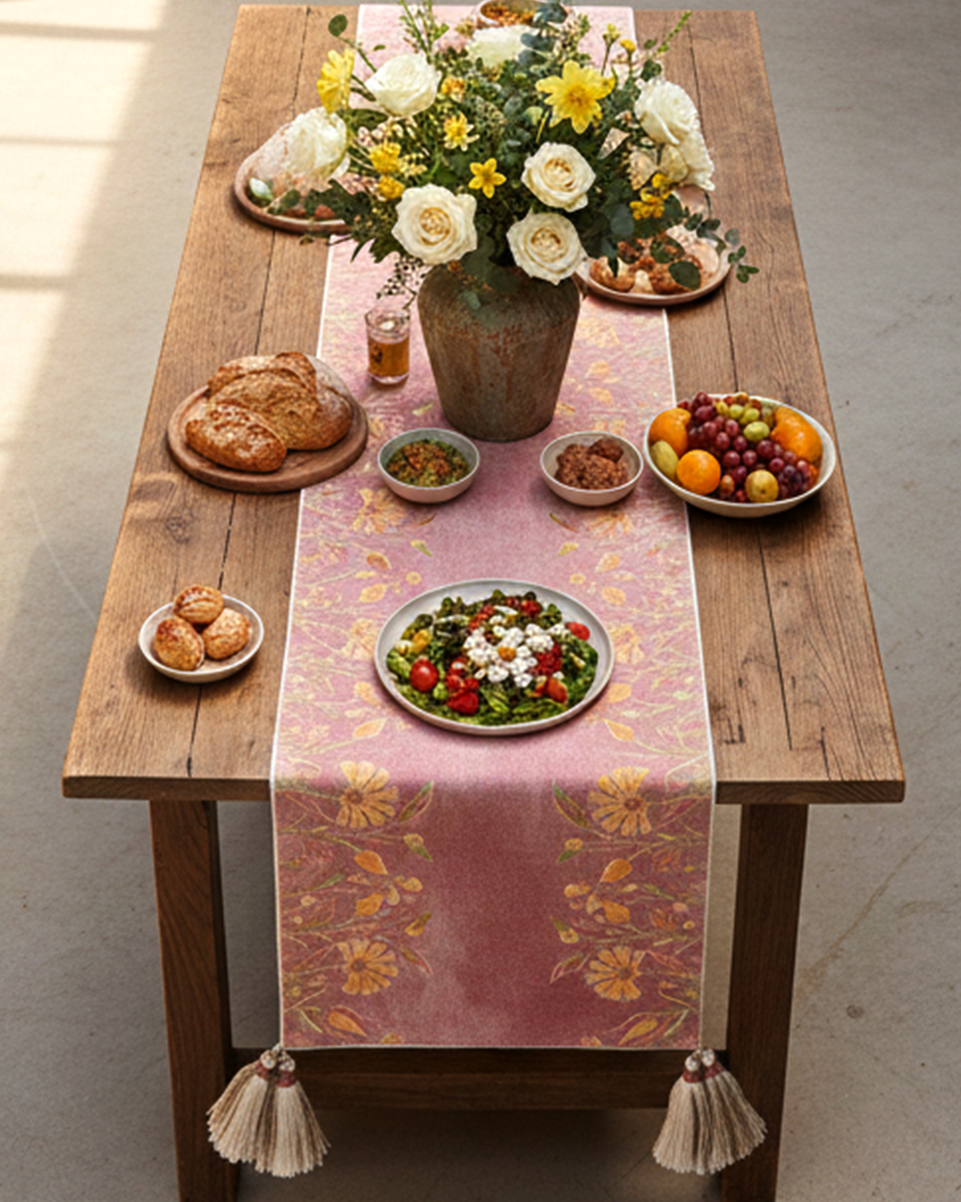 Miyana Dusty Rose Shimmery Printed Table Runner | Taran Living