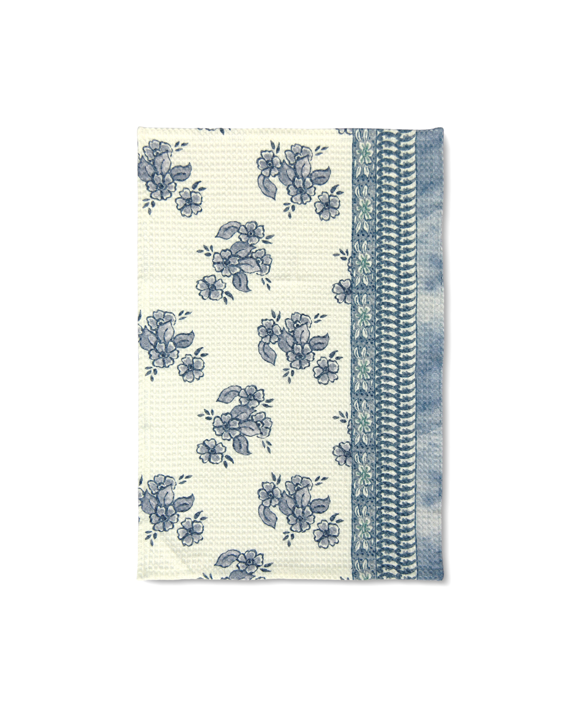 Mimo Flower Blue Cotton Hand Towel - detail shot