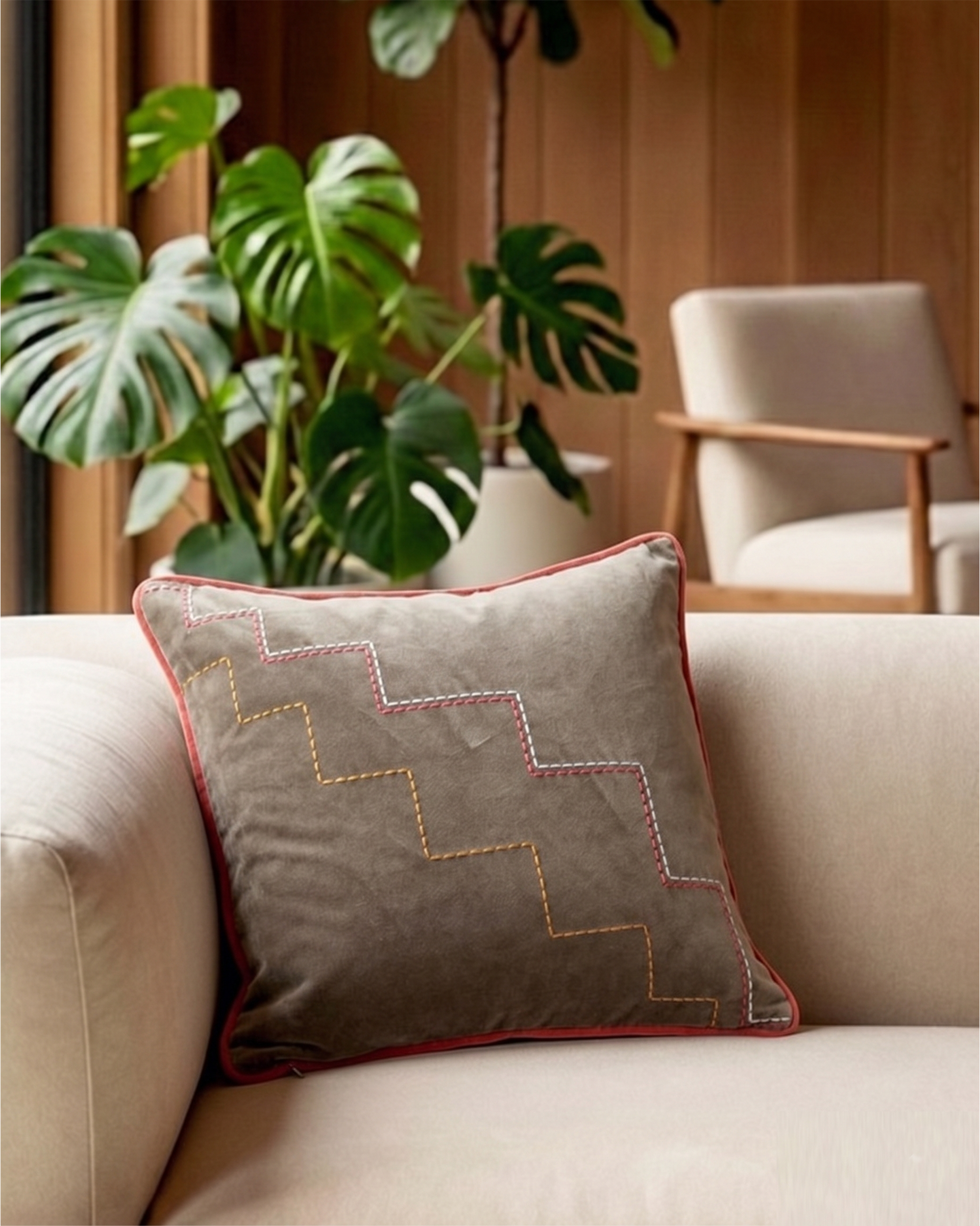 Step Well Green Cotton Velvet Cushion Cover