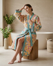 Flower Charm Cotton Waffle Bathrobe | Taran Living
