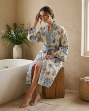 Mimo Blue Cotton Waffle Bathrobe