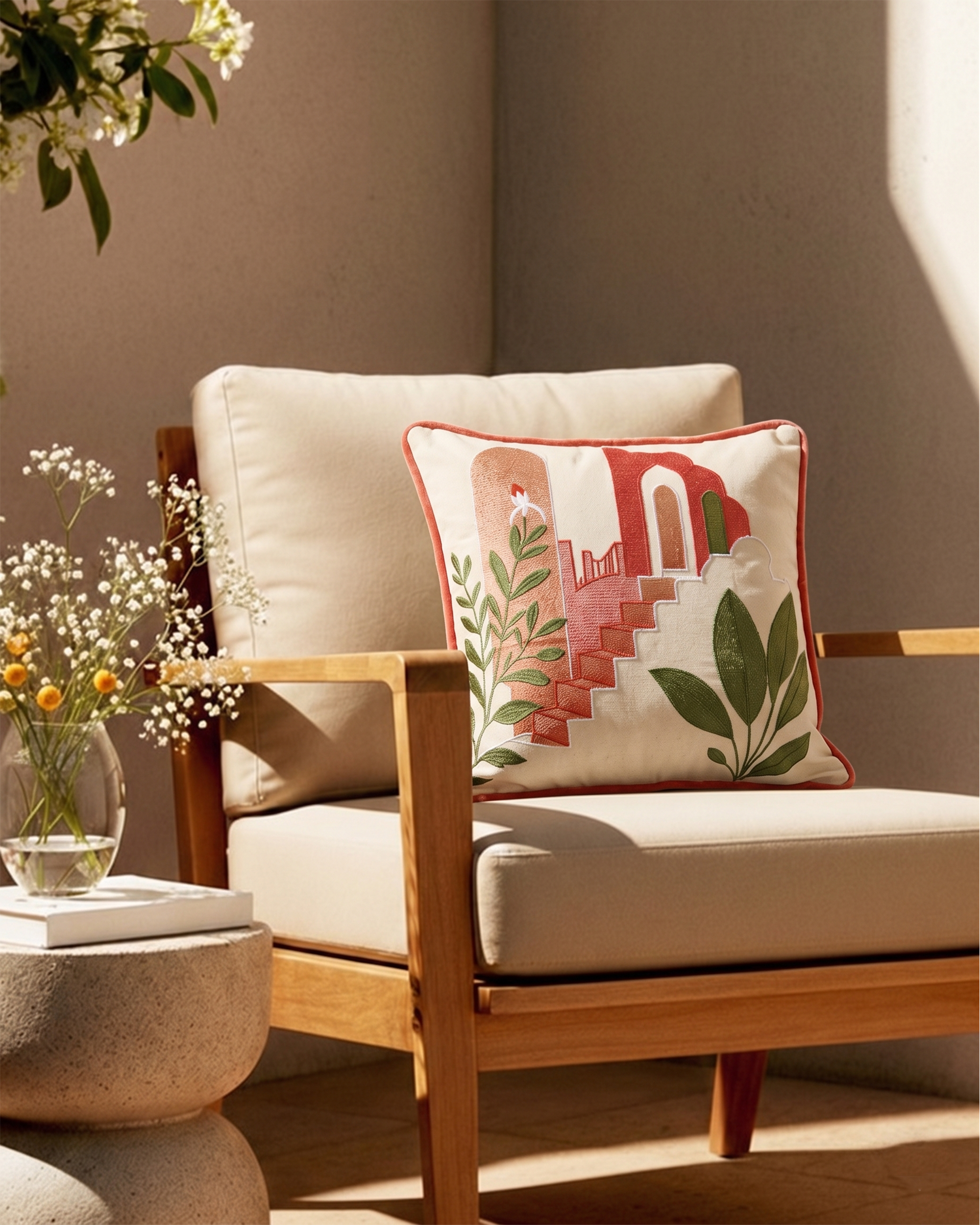 Rust haveli cotton cushion cover-16''X16''