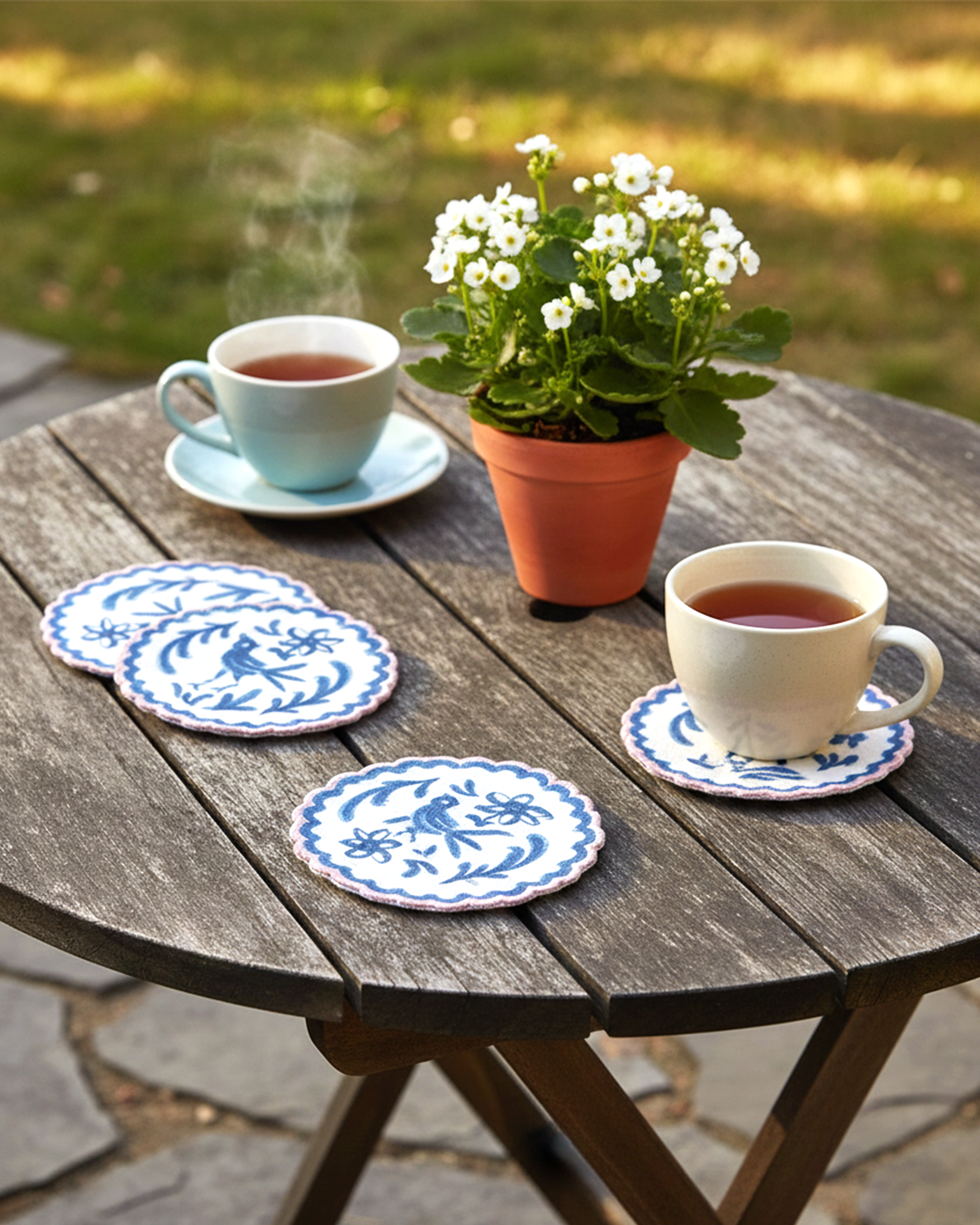 Ayna Blue Bird Printed Tea Coaster-set of 4-4"x4"