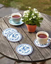 Ayna Blue Bird Printed Tea Coaster-set of 4-4"x4"