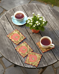 Ayna Yellow Pomegranate Embroidered Tea Coaster-set of 4-4"x4"