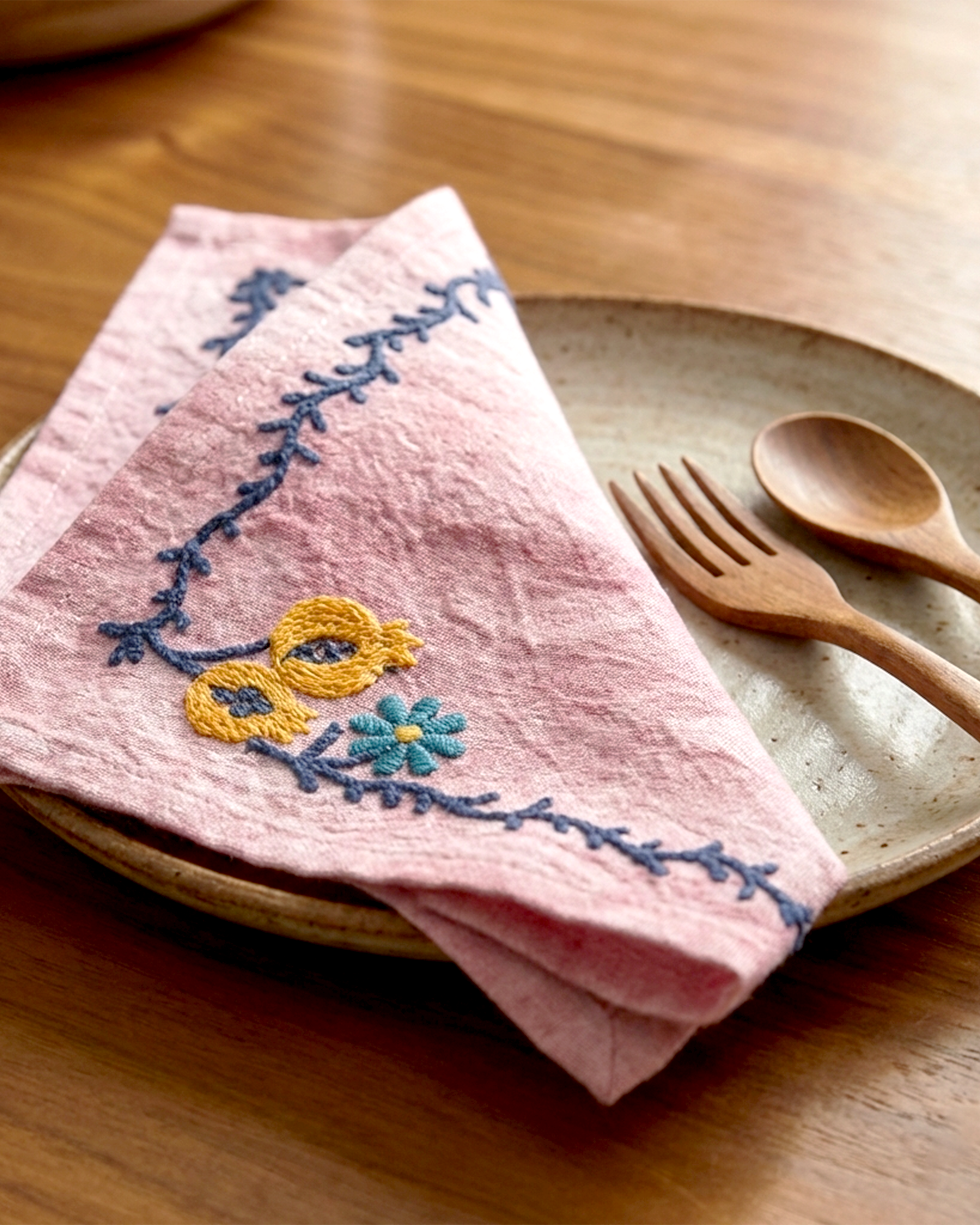 Ayna Pink Embroidered Cocktail Napkin - Set of 4