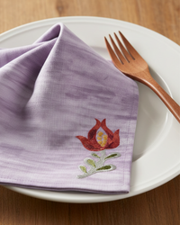 Ayna Purple Flower Buta Embroidered Napkin-set of 4- 8"X8"