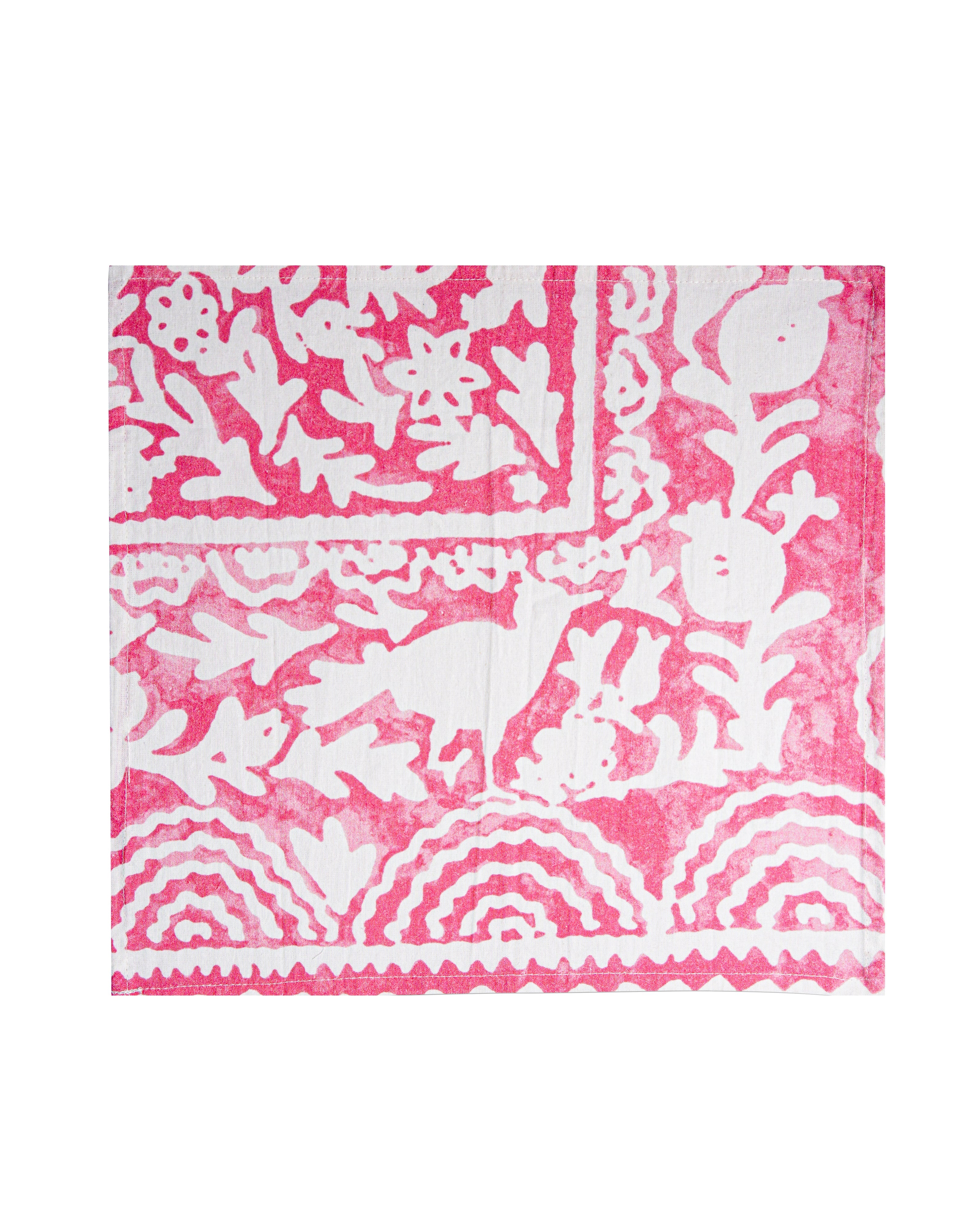 Ayna Green Pink Bird Printed Napkin - 14"X14"