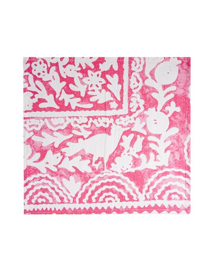 Ayna Green Pink Bird Printed Napkin - 14"X14"