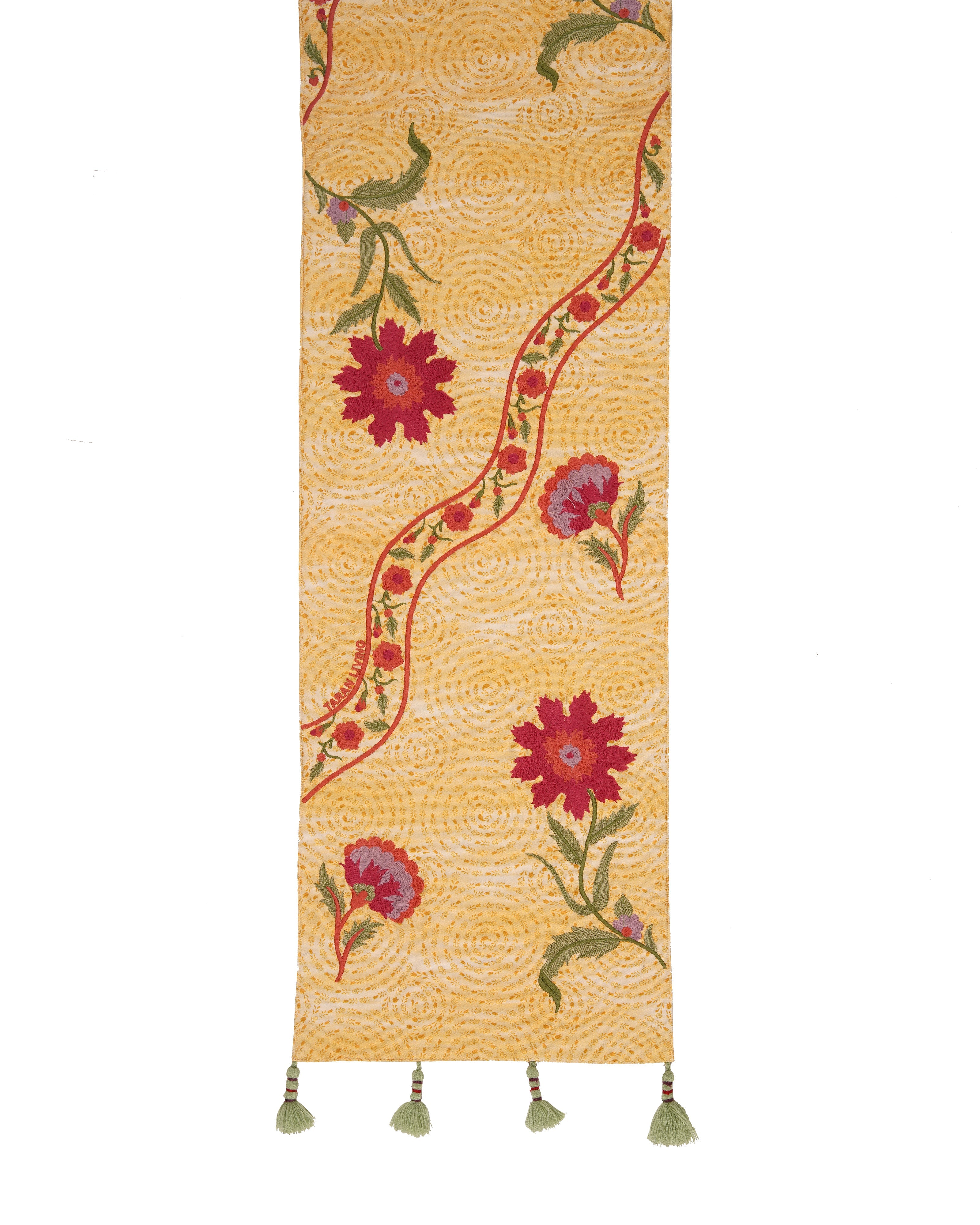 Rahat Yellow Embroidered Table Runner - 13"X72"