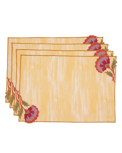 Rahat Yellow Embroidered Placemat - 12"X18"