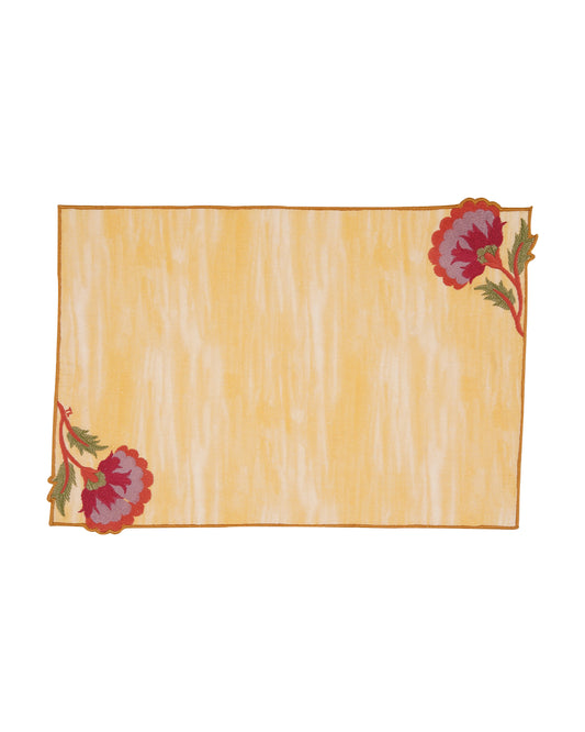 Rahat Yellow Embroidered Placemat - 12"X18"