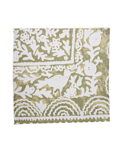 Ayna Green Pink Bird Printed Napkin - 14"X14"