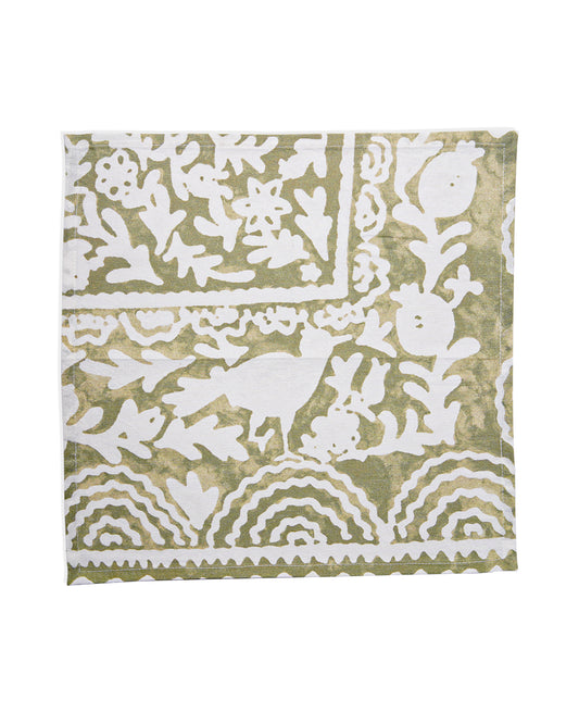 Ayna Green Pink Bird Printed Napkin - 14"X14"