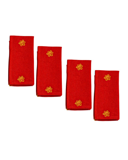 Ayna Red Flower Buta Embroidered Napkin - 16"X16"