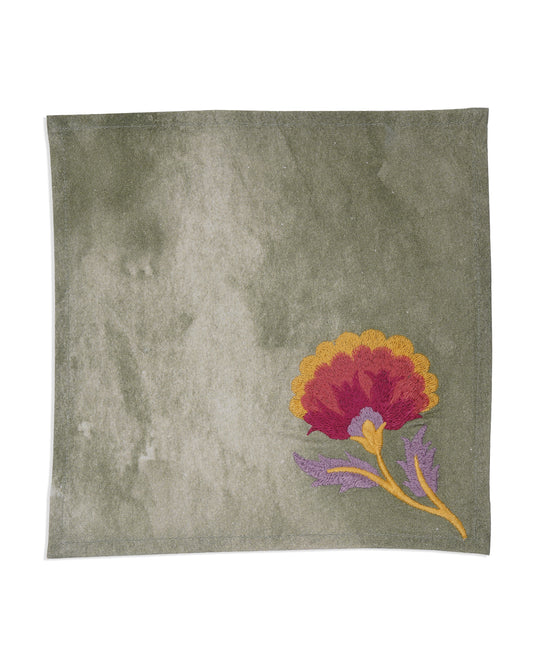 Rahat Green Flower Edge Embroidered Napkin - 8"X8"