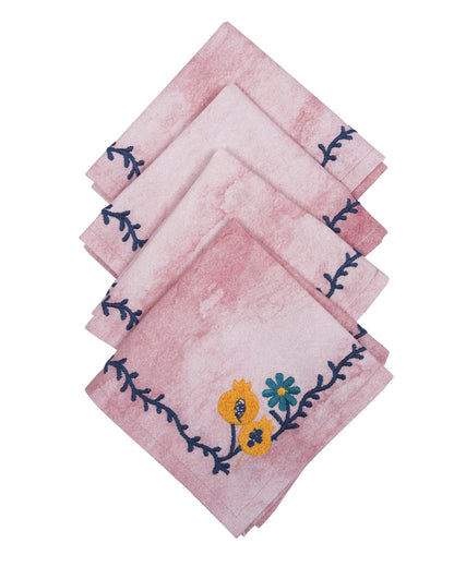 Ayna Pink Bel Embroidered Napkin - 8"X8"