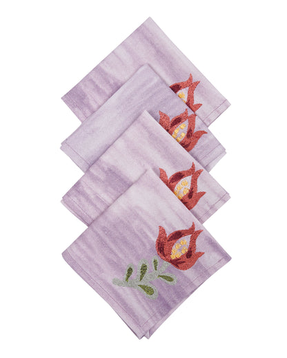 Ayna Purple Flower Buta Embroidered Napkin - 8"X8"