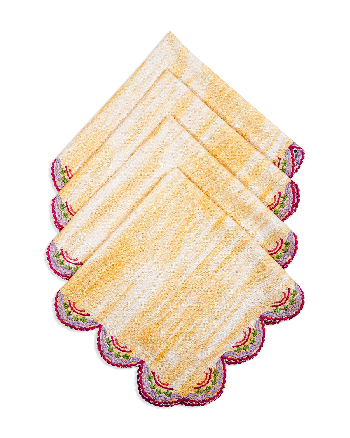 Rahat Yellow Scallop Embroidered Napkin - 16"X16"