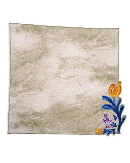 Green Edge Flower Embroidery Cotton Napkin 16"x16"