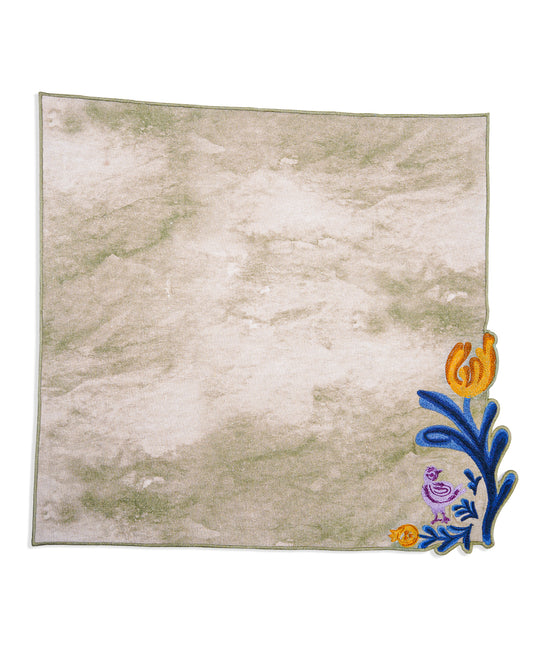Green Edge Flower Embroidery Cotton Napkin 16"x16"