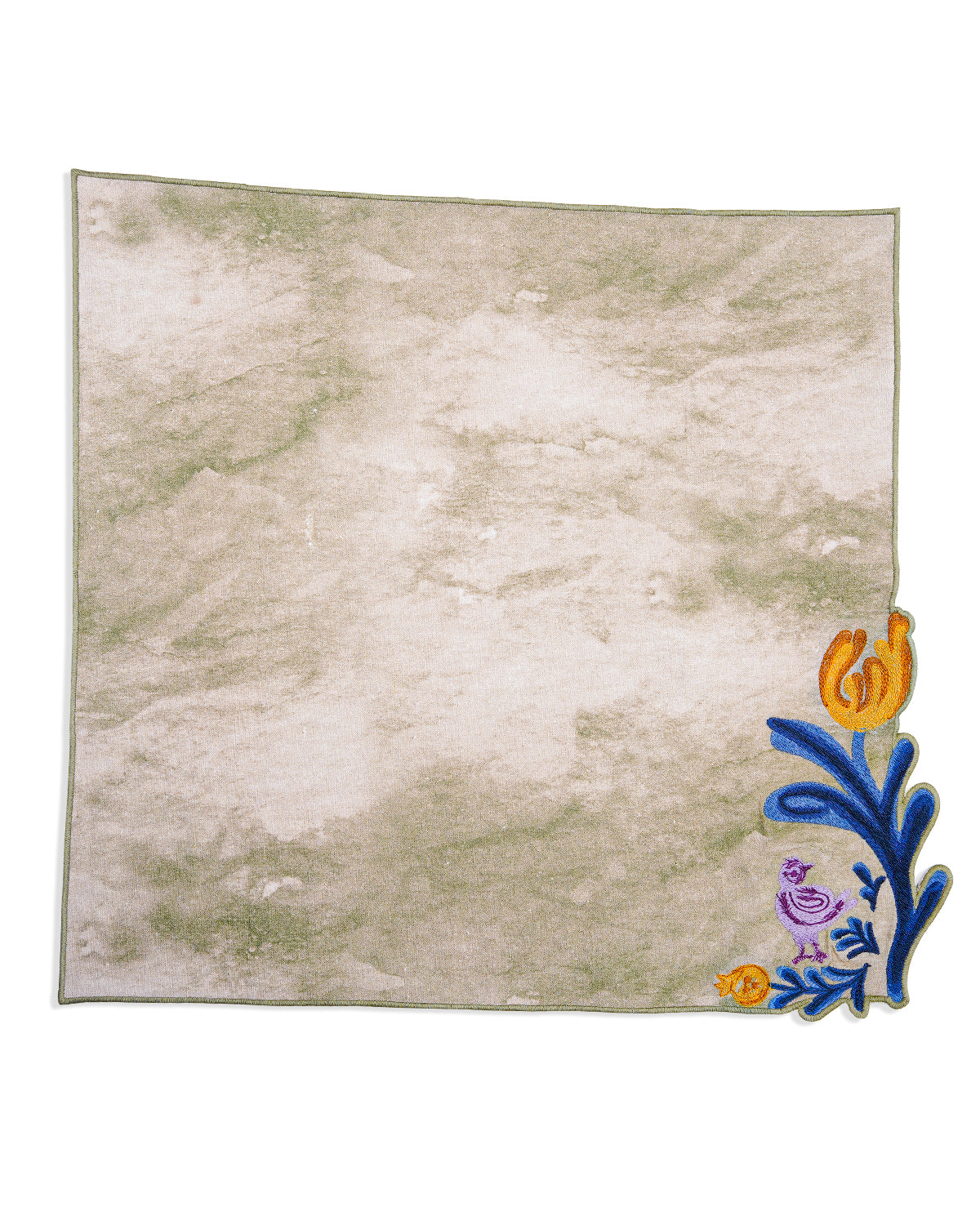 Ayna Green Edge Flower Embroidered Napkin-set of 4-16"X16"