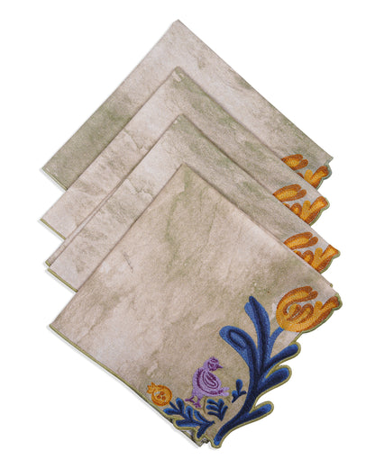 Green Edge Flower Embroidery Cotton Napkin 16"x16"