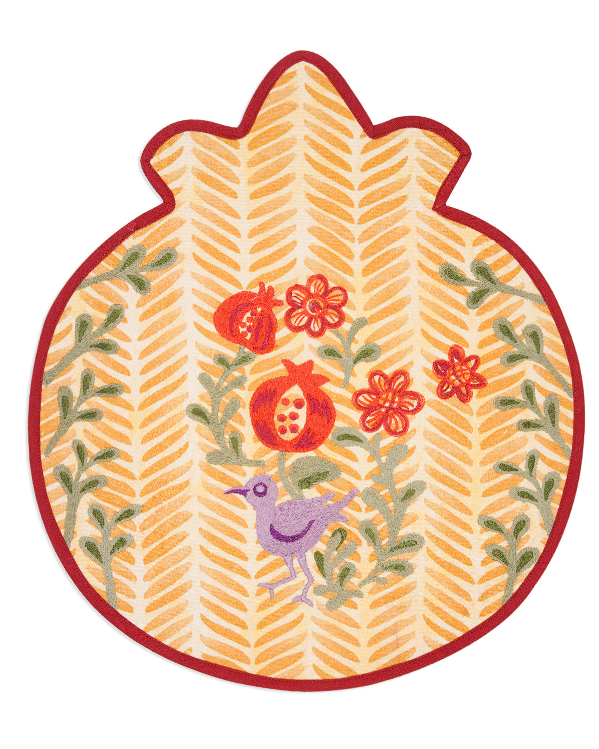 Ayna Yellow Round Embroidered Placemat- Set of 4