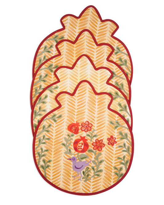 Ayna Yellow Round Embroidered Placemat- Set of 4