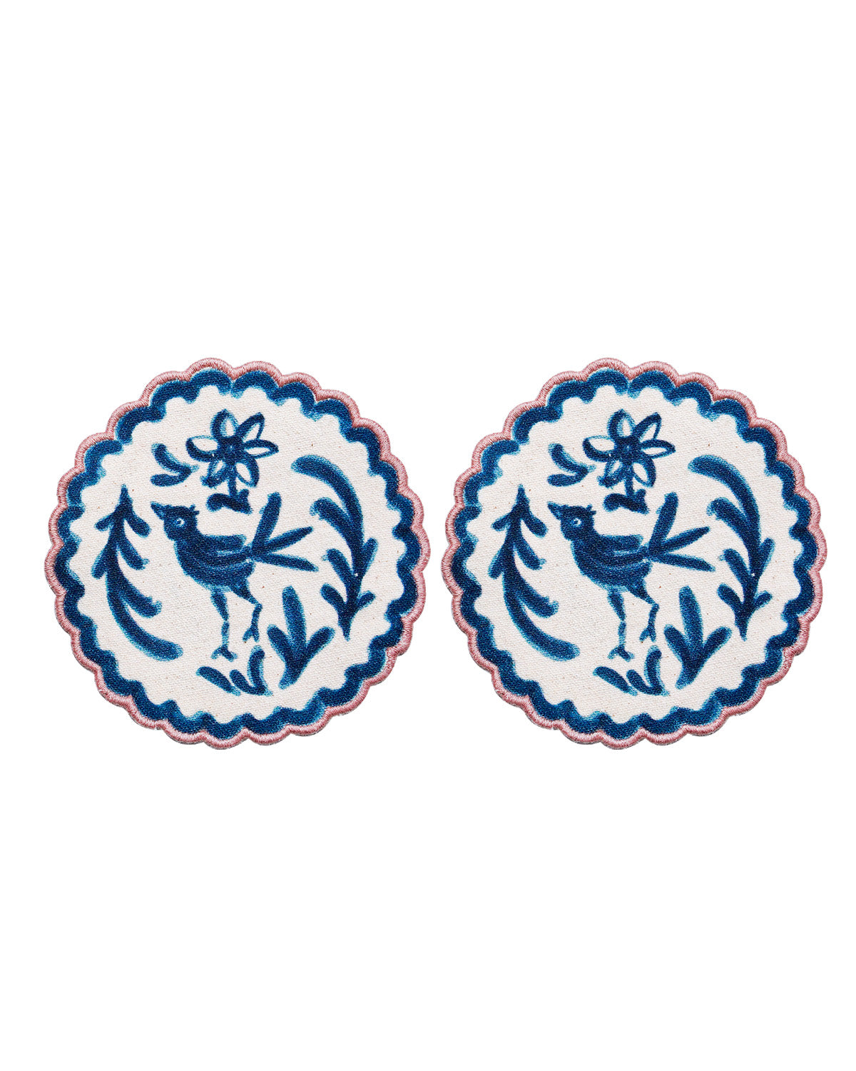 Ayna Blue Bird Printed Tea Coaster-set of 4-4"x4"