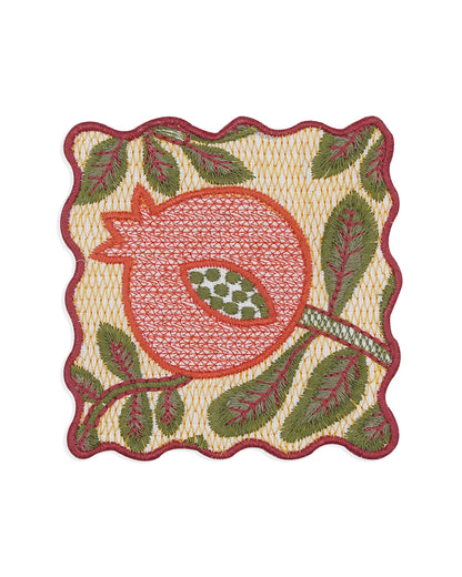 Ayna Yellow Pomegranate Embroidered Tea Coaster - 4"x4"