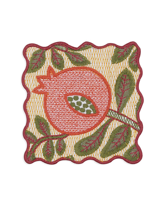 Ayna Yellow Pomegranate Embroidered Tea Coaster - 4"x4"