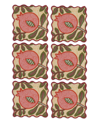 Ayna Yellow Pomegranate Embroidered Tea Coaster - 4"x4"