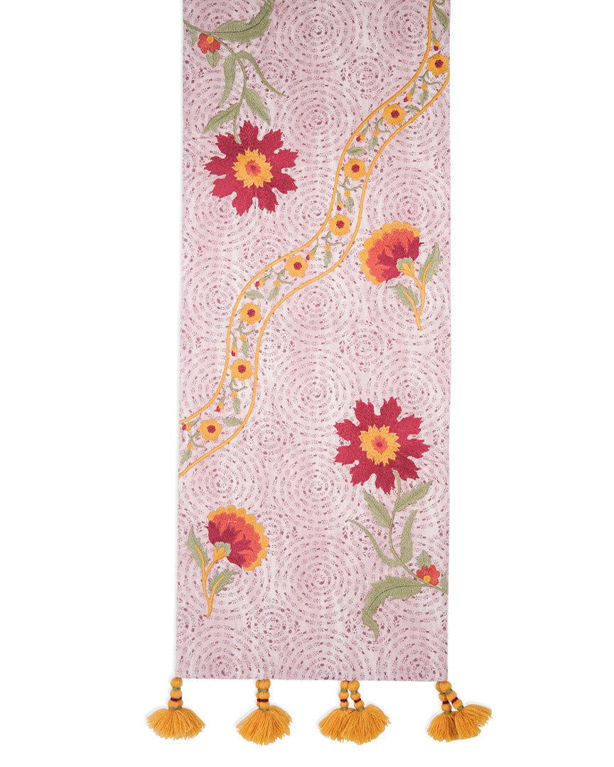 Rahat Mauve Embroidered Table Runner - 13"X72"
