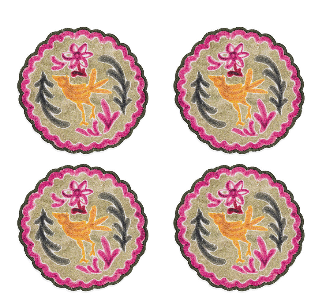 Ayna Green Bird Printed Tea Coaster - lifestyle