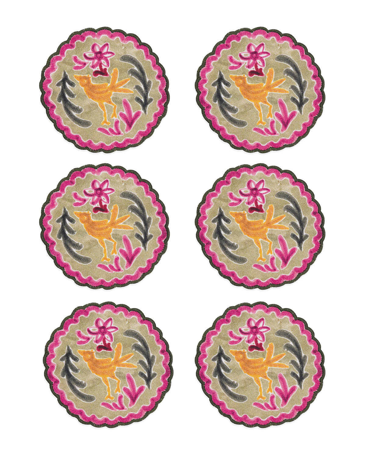 Ayna Green Bird Printed Tea Coaster - 4"x4"