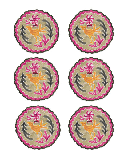 Ayna Green Bird Printed Tea Coaster - 4"x4"