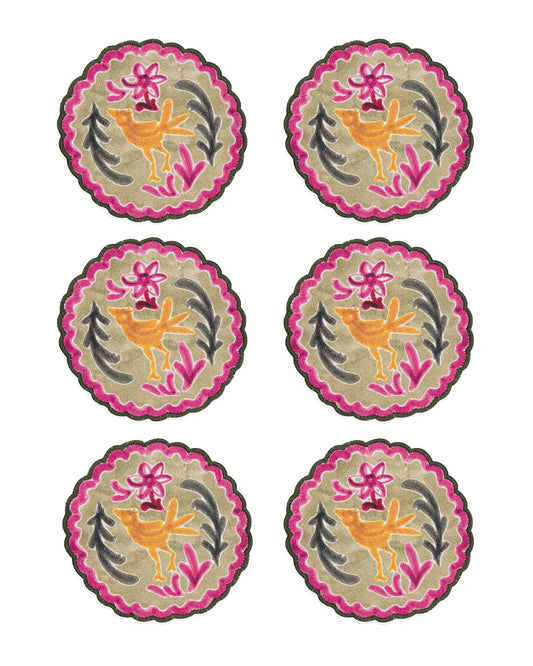 Ayna Green Bird Printed Tea Coaster - 4"x4"