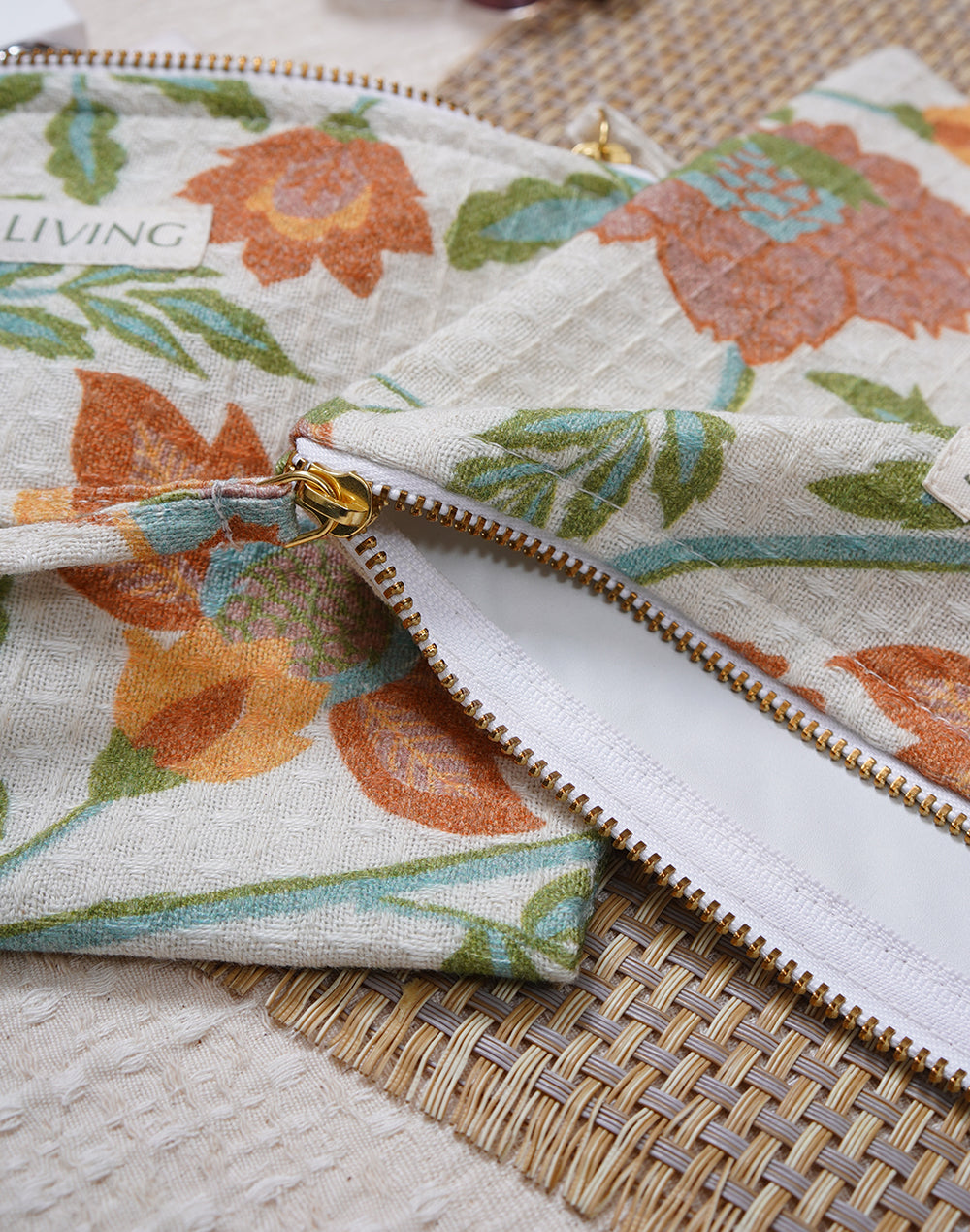 Floral Waffle Pouch With PVC Lining