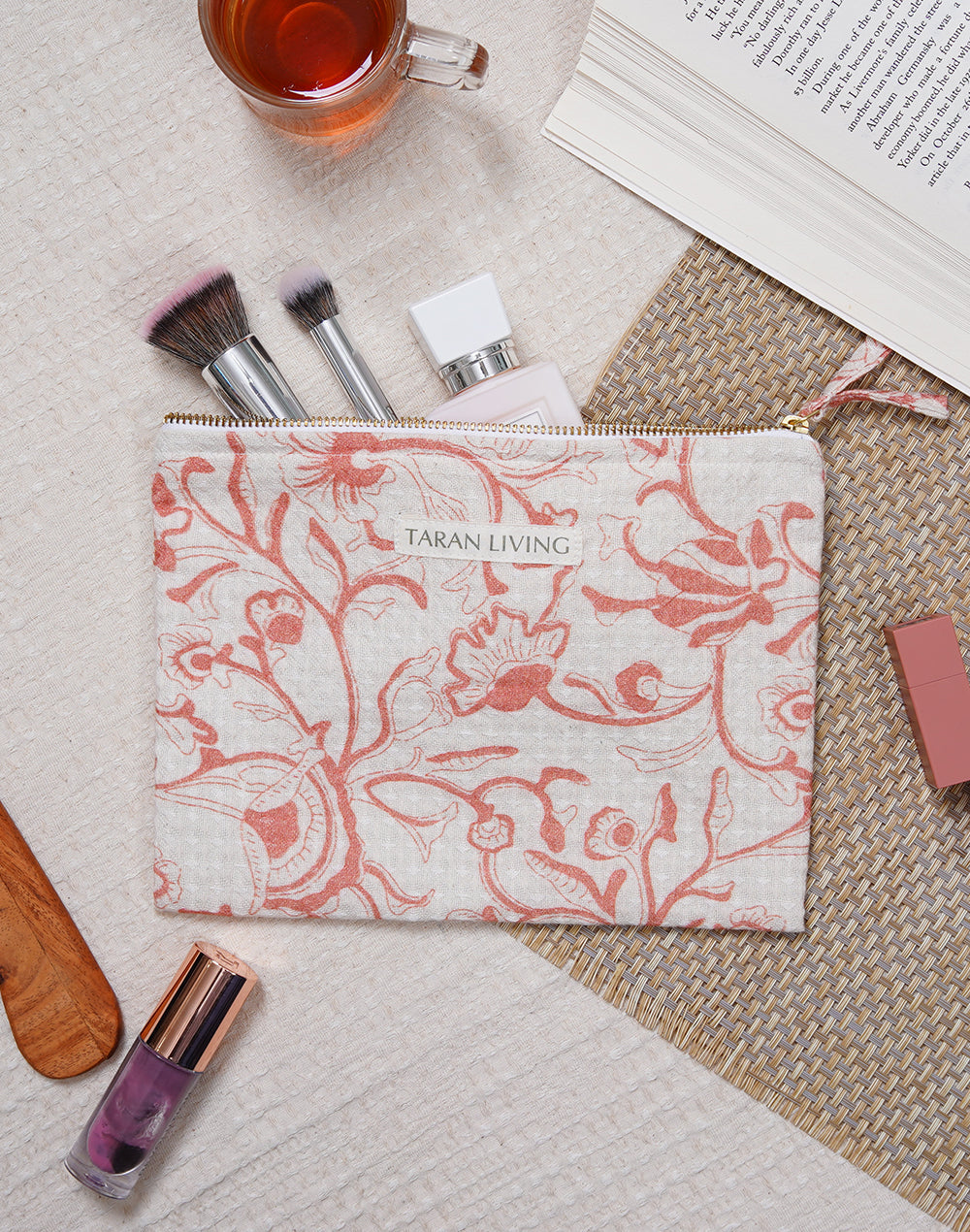 Floral Essence Waffle Pouch With PVC Lining