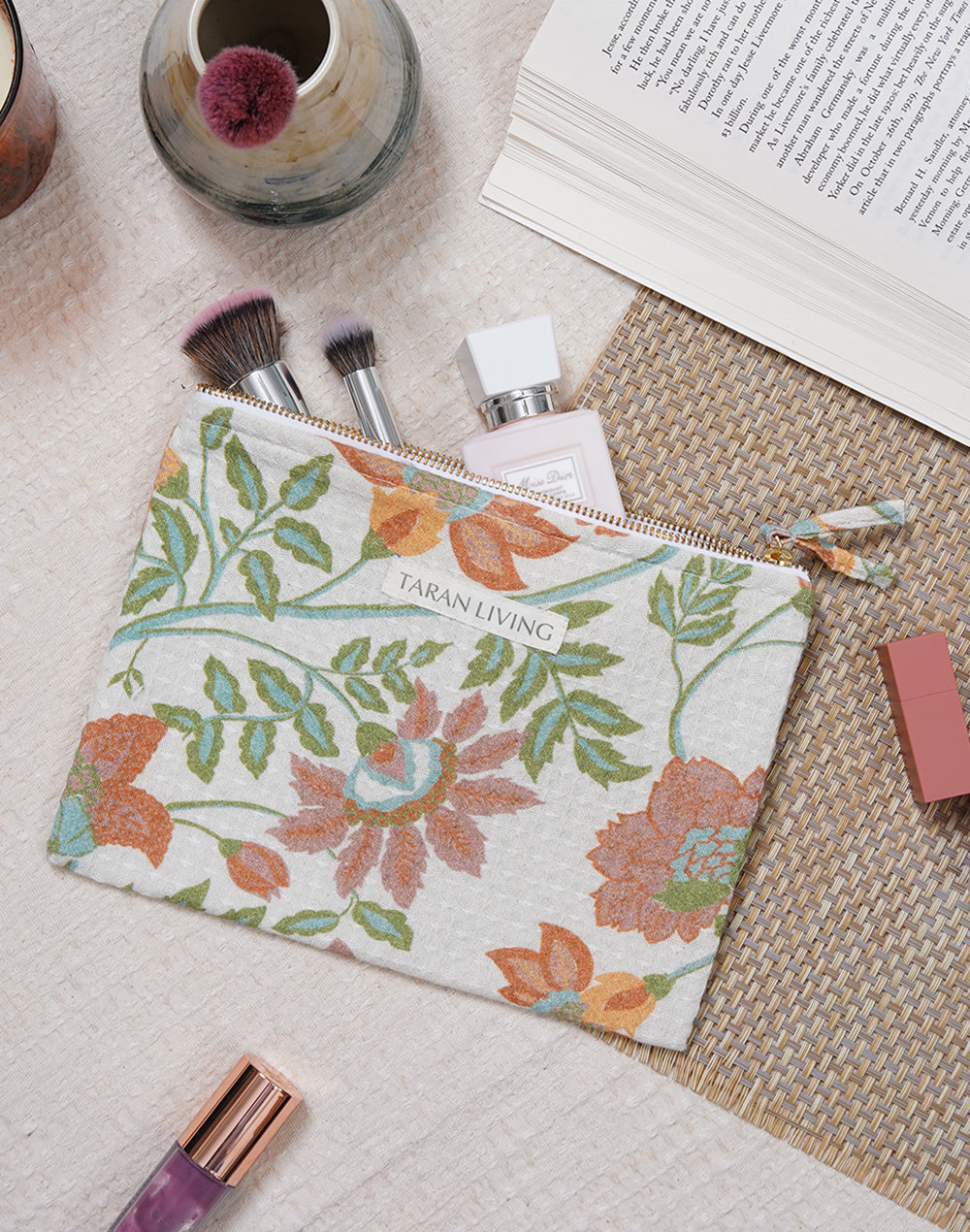 Floral Waffle Pouch With PVC Lining