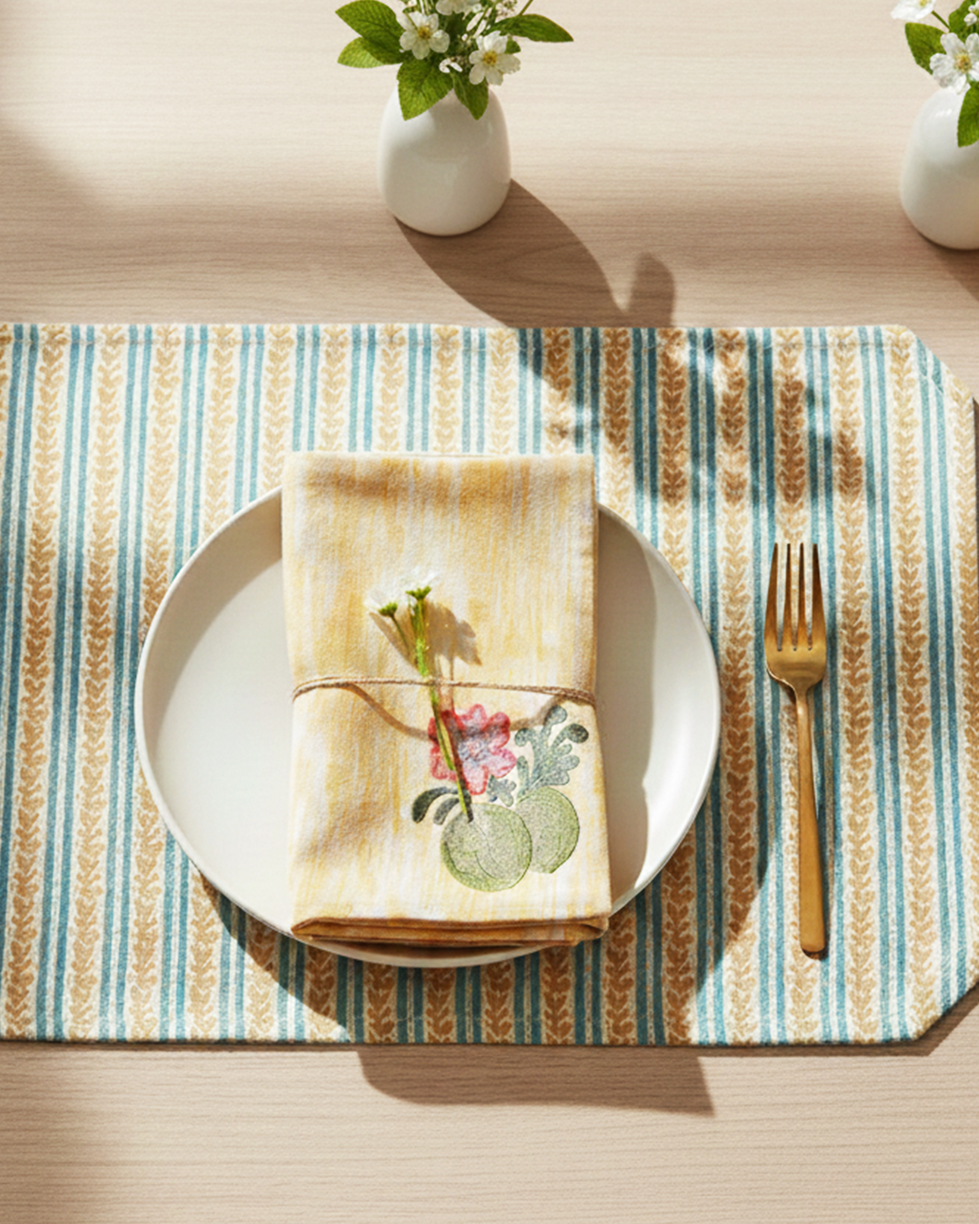 Miyana Yellow Lemon Embroidered Napkin-set of 4- 16"X16"