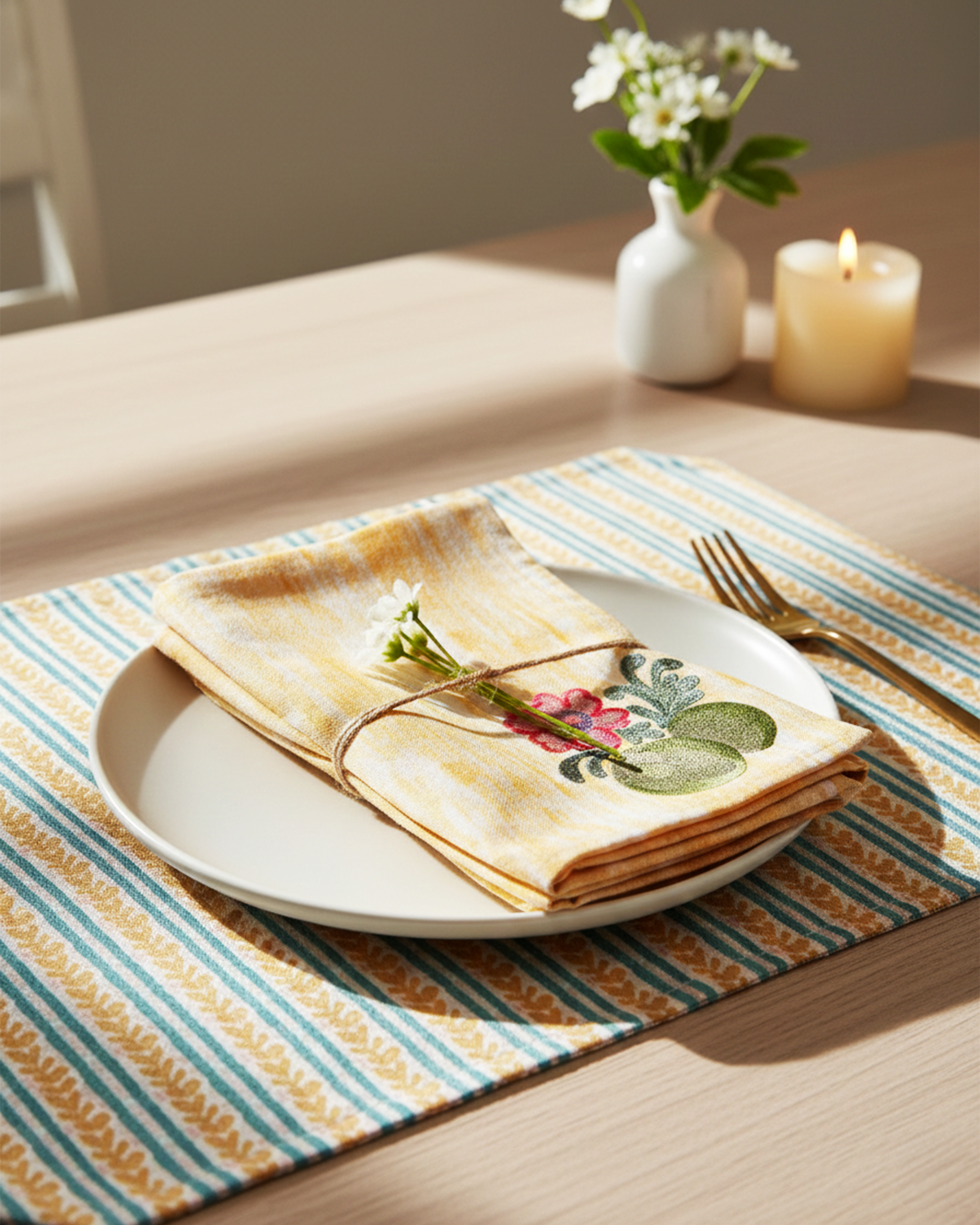 Miyana Yellow Lemon Embroidered Napkin-set of 4- 16"X16"